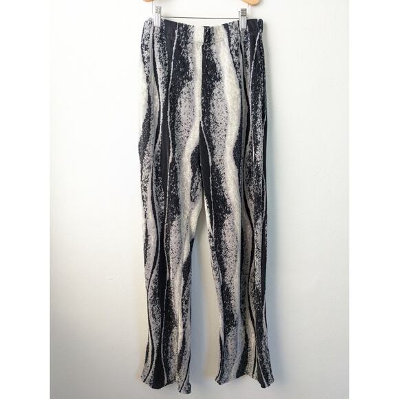 One Day Size 2 Pleated Ribbed Tie Dye Straight Pants Black White High Waist Boho - Picture 2 of 10